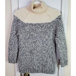 J Crew Women's XS Roll Neck Wool And Alpaca Blend Sweater Gray Cream Turtleneck